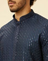 alt message - Manyavar Men Indigo Blue Petal String Patterned Kurta Set image number 1